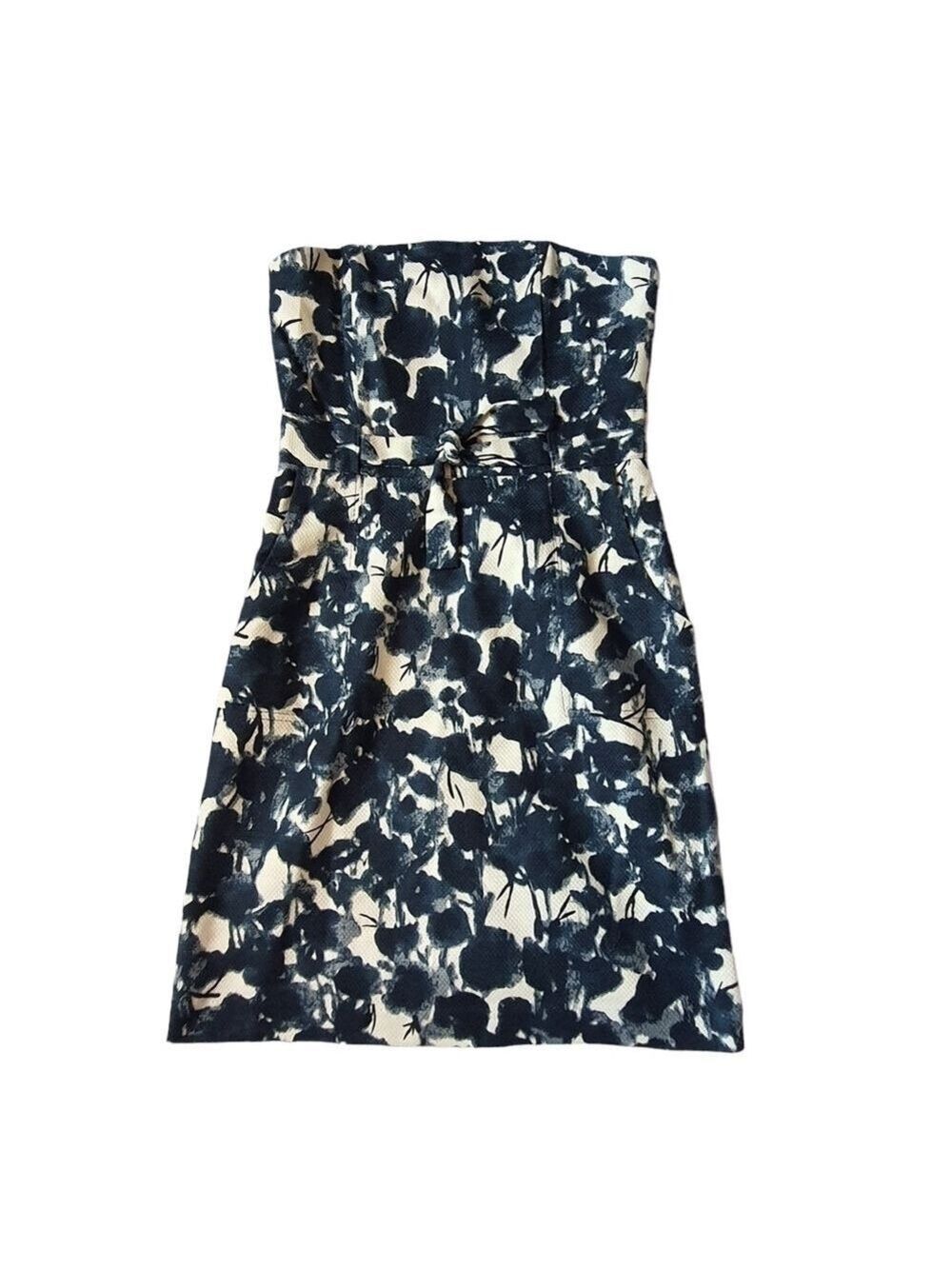 BR Strapless Dress Womens 4 Navy Blue Floral with Pockets NWT